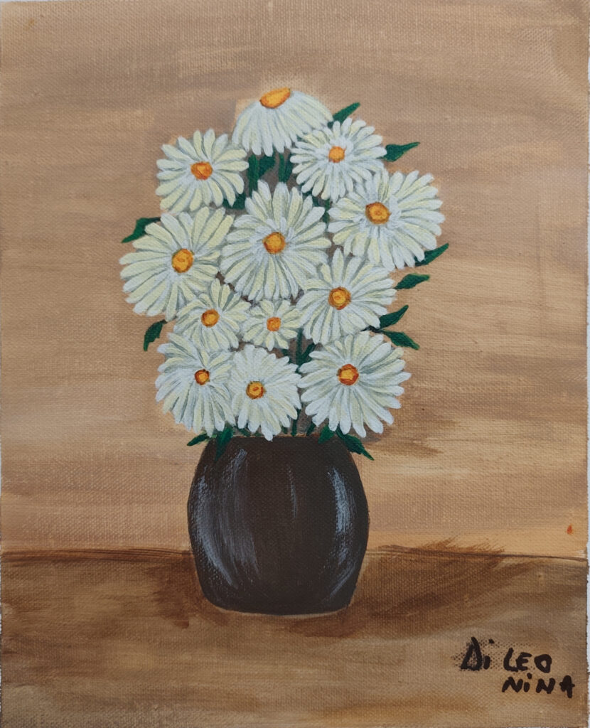 Fiori Bianchi in Vaso Nero - Tela - 25x30 - (2024)