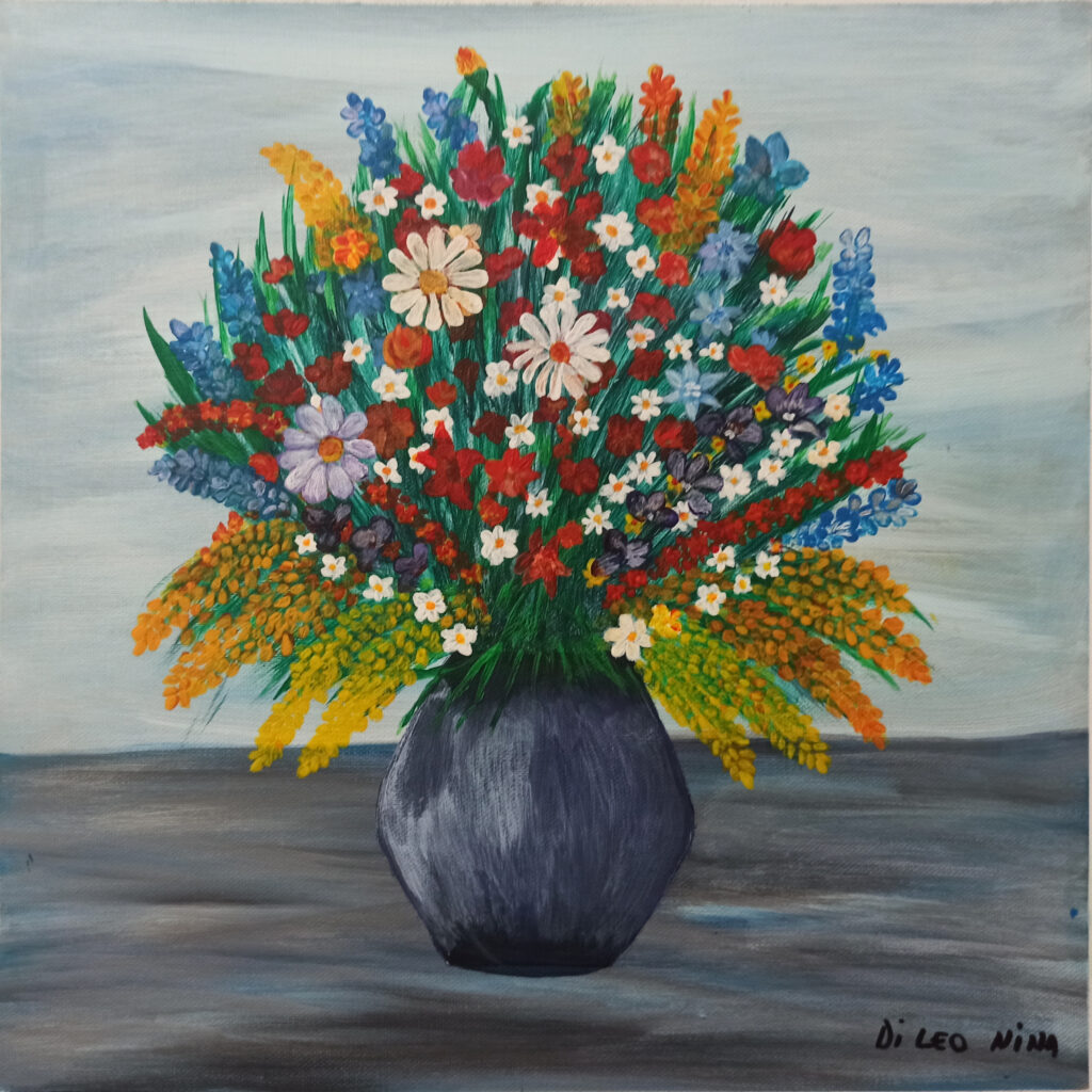 Fiori misti in Vaso Nero - Tela - 40x40 - (2025)