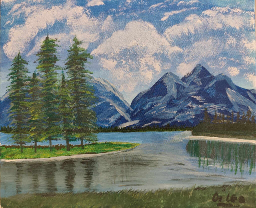 Paesaggio lacustre con montagne - Tela - 30x25 - (2023)