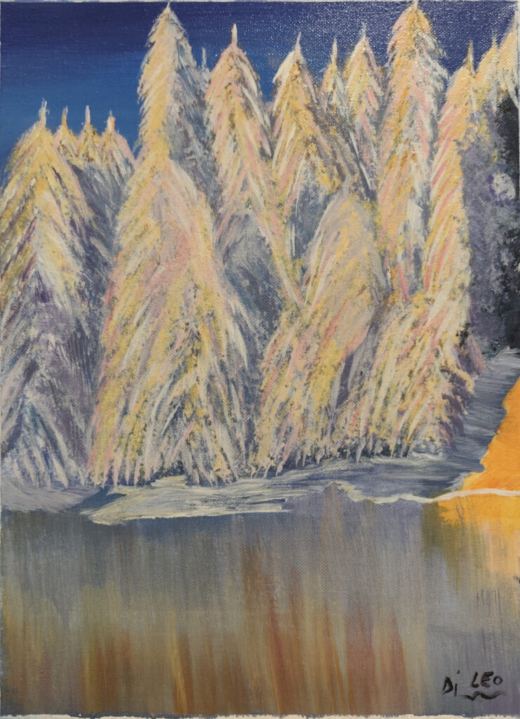 Lago con alberi bianchi - Tela - 30x40 - (2024)
