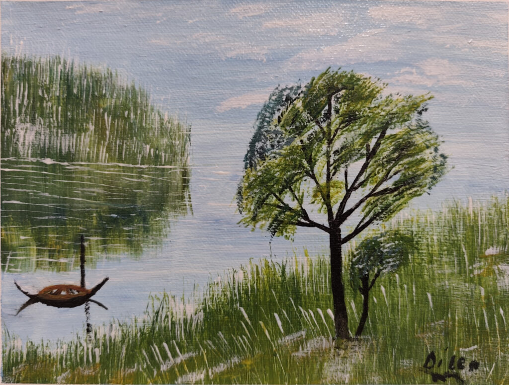 Lago con barca - Tela - 24x18 - (2023)