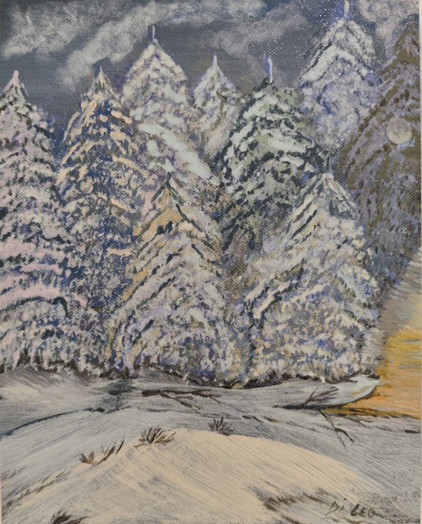 Lago ghiacciato e bosco innevato - Tela - 25x30 - (2023)