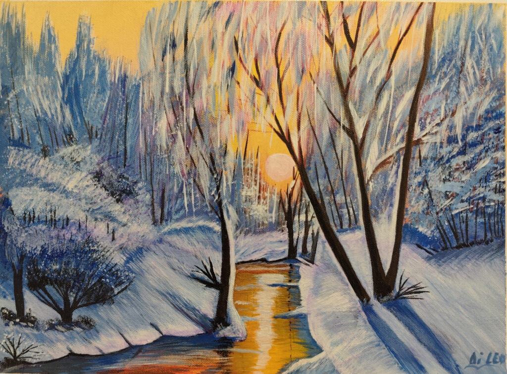 Tramonto nel bosco innevato - Tela - 40x30 - (2024)