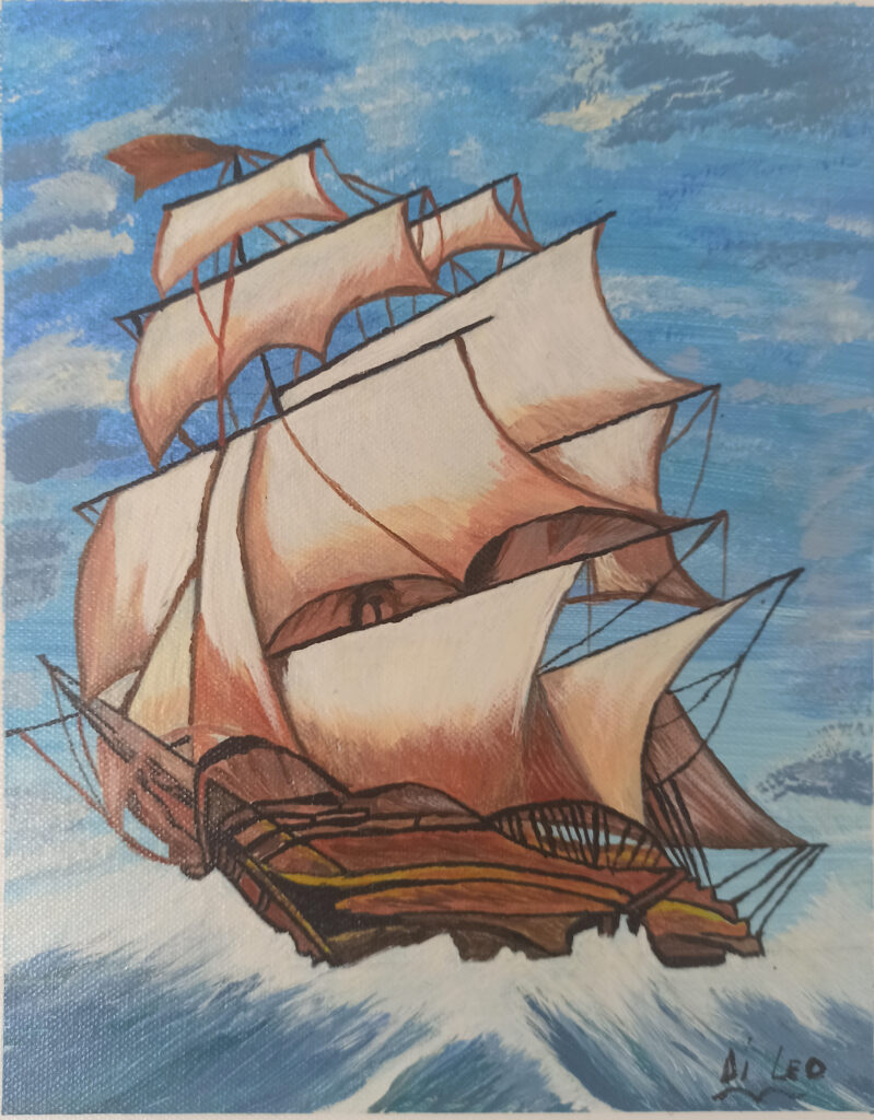 Veliero su mare in tempesta - Tela - 25x30 - (2024)